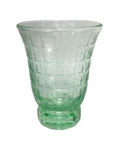 Daum Nancy France Green Acid Etched Art Glass Footed Vase, Signed