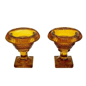 Pair English Amber Cut Glass Small Campana Form Urns 19th century