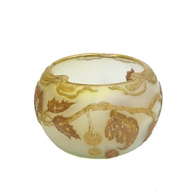 Daum Nancy France Acid Etched Art Glass Bowl Vase Gilt Thistle circa 1890