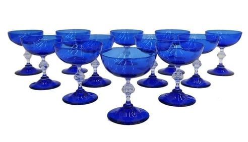 12 Steuben Glass Goblets Flemish Blue Champagne Saucers  #6869