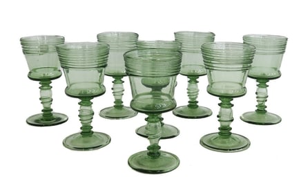 8 Steuben Glass Spanish Green Transparent Water Goblets #6333