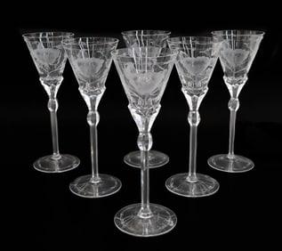 6 Moser Czech Cut Crystal Glass Claret Wine Goblet in Paula Clear no Gold