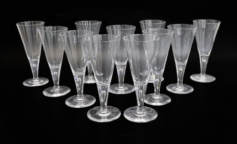 11 Steuben Glass Fluted Claret Win Goblets in 7924 Signed Controlled Bubble Stem