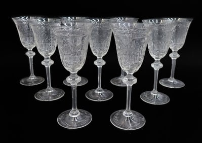 9 English Cut Glass Emulating Rock Crystal Water Goblets Early 20 Century