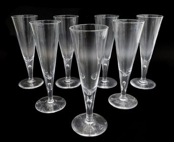 7 Steuben Glass Fluted Champagne Goblets in 7924 Signed Controlled Bubble Stem
