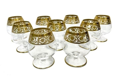 9 Saint (St) Louis Cut Glass Brandy Glasses in Thistle 8 ounces