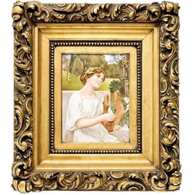 KPM Berlin Porcelain Plaque Die Nachtigall Beauty Playing Lyre, Signed & Framed
