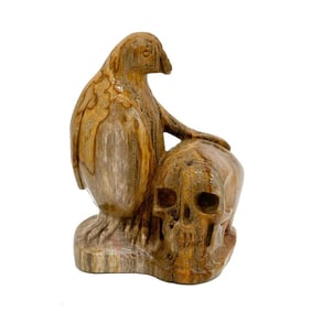 American Carved Stone Skull & Bird Penguin Memento Mori Sculpture 2nd half 20th