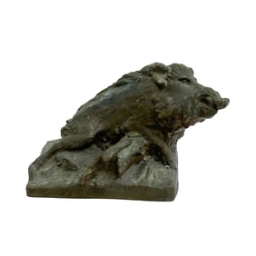 American Patinated Bronze Miniature Sculpture of a Boar Early 20th cen