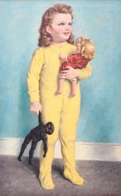 Oil Painting of Young Girl with Two Dolls by James Chapin
