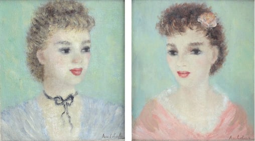 Cherry Jeffe Huldah (1901 – 2001) Pair portrait oil paintings young women