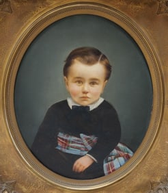 Elizabeth Rockwell (American 1835-1911) Fine Oil Painting Potrait of Young Boy