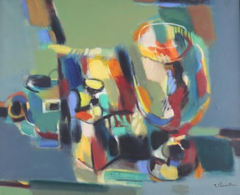 Jean Chevolleau (French,1924-1996) Painting Nature Morte Au Verre Ballon 1968