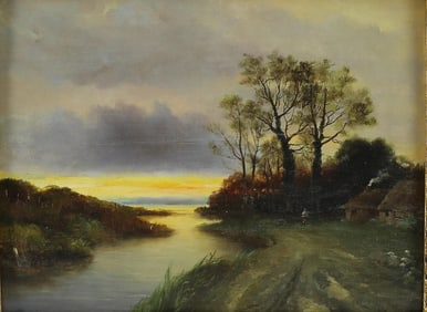 Rene Charles Edmond His (French, 1877-1960) Oil on board landscape painting