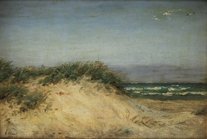 Holger Lubbers (Danish1850 – 1931) Oil Painting Seascape, Seashore Dunes
