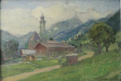 Ludwig Karl Strauch (Austrian 1875-1959) Oil Painting Church and Landscape