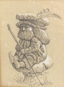 Werner Wildner (German/US 20th C) Graphite Drawing Gnome Framed