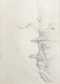 Werner Wildner (German/US 20th C) Graphite Drawing Figure w Grasshopper