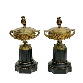 Pair French Gilt Bronze Garnitures Stone Bases circa 1910