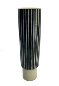Modernist Ceramic Striped Vase, Navy Vertical Stripes