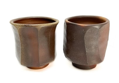 Pair Modernist Ceramic Footed Tumblers or Vases
