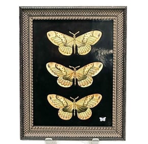 Anna Weatherley Hand Painted Porcelain Butterfly Plaque, Framed