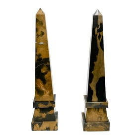 Pair Italian Black & Gold Marble Obelisks 20th century