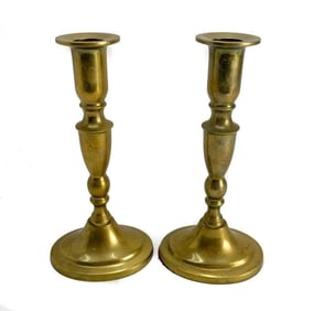 Pair Danish Brass Candlesticks. Baluster stem.