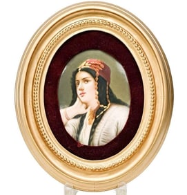 KPM Berlin Hand Painted Porcelain Oval Plaque Gypsy Girl Framed circa 1900
