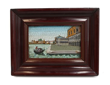 Italian Venetian Micromosaic Plaque Venice Canal Scene Framed circa 1920