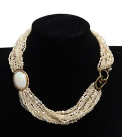 Tiffany 18k Yellow Gold Diamond Opal Freshwater Pearl Necklace Angela Cummings