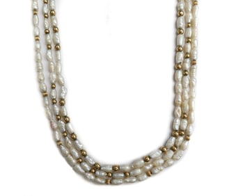14k Yellow Gold Freshwater Pearl 3 Strand Necklace