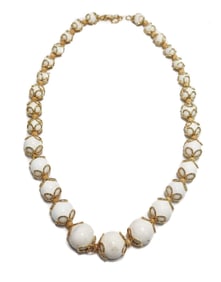 14k Yellow Gold White Coral Graduated Necklace