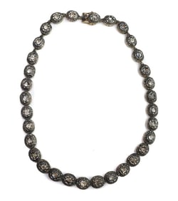 14k Yellow and White Gold Old Mine Cut Diamond Link Necklace