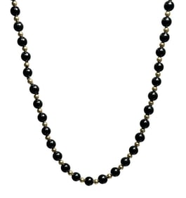 Black Onyx and Gold Beaded Single Strand Necklace