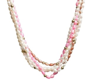 14k Yellow Gold Freshwater Pearl 5 Strand Necklace