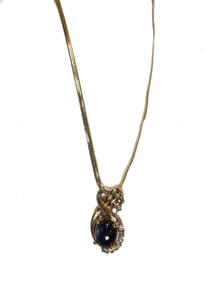 14k Yellow Gold Blue Star Sapphire  and Diamond Necklace