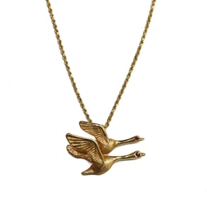 14k Yellow Gold and Ruby Geese Pendant Necklace