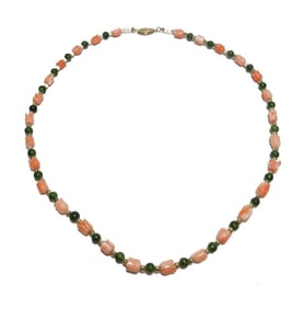 14k Yellow Gold Coral and Nephrite Jade Necklace