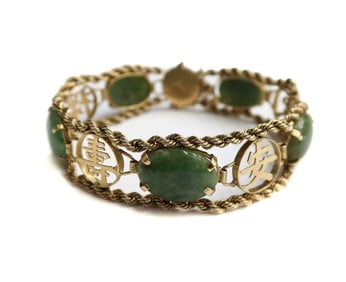 14k Yellow Gold and Jade Chinese Bracelet