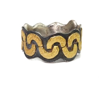 Devta Doolan 22k Yellow Gold Silver S Wave Band Ring, Size 7