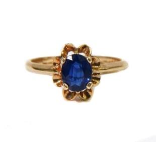 14k Yellow Gold and Blue Sapphire Ring, Size 7