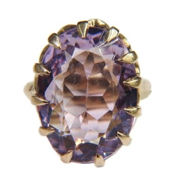 14k Yellow Gold and Amethyst Ring, Size 4.5