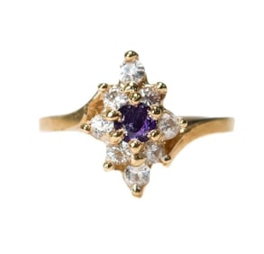 14k Yellow Gold Cubic Zirconia Amethsyst Halo Ring