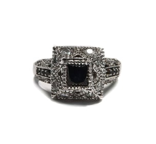 10k White Gold Black and White Diamond Ring, Size 6