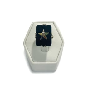 18k White Gold Order of Eastern Star Masonic Ring, Size 4.5
