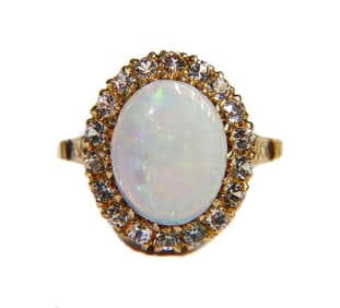 10k Yellow Gold White Opal and White Topaz Ring, Size 6