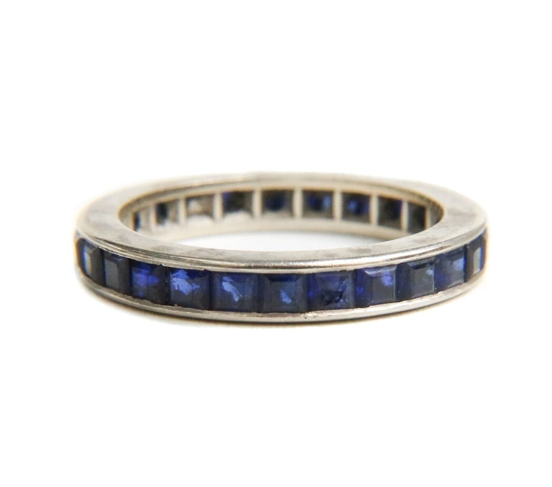 14k White Gold and Blue Sapphire Eternity Band Ring, Size 5 (1 of 5)