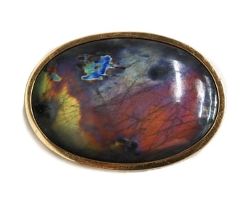 Kaunis Koru Finnish 14k Yellow Gold and Spectrolite Pin Brooch