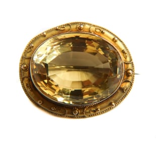 14k Yellow Gold and Citrine Brooch